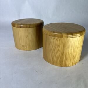 Bamboo Salt & Pepper Cellars (2) • Magnetic Swivel Lids • Wooden Storage Jars